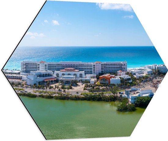 Merkloos / Sans marque Dibond Hexagon - Lange Boulevard van Laguna Del Condado in San Juan, Puerto Rico - 60x52.2 cm