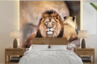 Merkloos / Sans marque Nr1Wallpaper B.V. Fotobehang Leeuw - Rots - Dieren - Breedte 300 cm x hoogte 300 cm