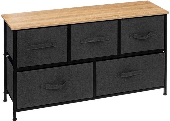 5Five Opbergmandkastje/badkamerkast - 5 manden - 100 x 30 x 55 cm - Donkergrijs