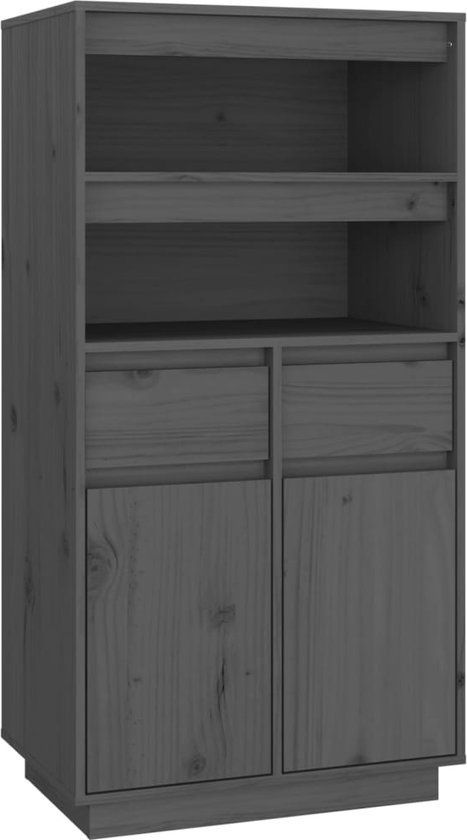 vidaXL Hoge kast 60x40x116,5 cm massief grenenhout grijs