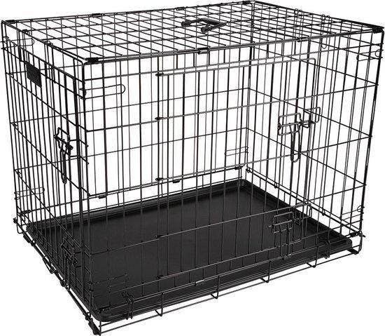 District 70 CRATE - Metalen Hondenbench - Opvouwbaar - 2-deurs Zwart - L