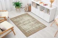 andiamo Modern stijlvol laagpolig tapijt, robuust en onderhoudsvriendelijk, van 100% polypropyleen, geschikt voor vloerverwarming en zuigrobot, 133 x 190 cm, beige gestreept