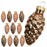 Decoris 12x Glazen Bruine Dennappel Kerstballen 6cm Mat & Glanzend