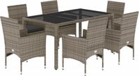 vidaXL 7-delige Tuinset met kussens, polyrattan en glas, grijs