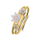 Lucardi Dames Zilveren ring bloem met zirkonia voor dames - Ring - 925 Zilver - Goudkleurig - 16 / 50 mm