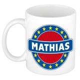 Bellatio Decorations - Mathias voornaam - koffiemok - beker - wit/blauw - 300 ml