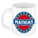 Bellatio Decorations - Mathias voornaam - koffiemok - beker - wit/blauw - 300 ml