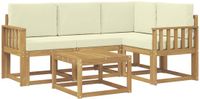 vidaXL Hoek loungeset 4 zitplekken Acacia hout Wit en crèmekleurig