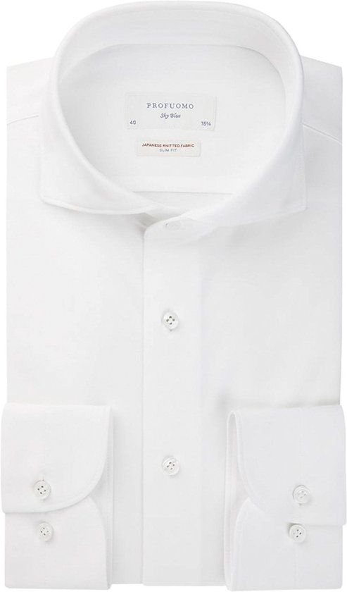 Profuomo Japanese Knitted Overhemd Heren - Wit - Maat 43 - Slim-fit