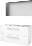 Basic Line Ultimate 46 Badkamermeubelset - 120 x 46 cm - Met Grepen - 2 Lades - Keramische Wastafel - 2 Kraangaten - Spiegel met Indirecte LED Verlichting - Ice White