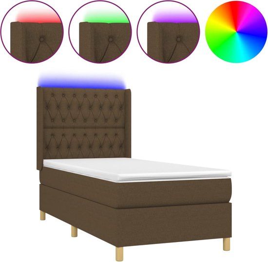 vidaXL Boxspring met matras en LED donkerbruin 100x200 cm