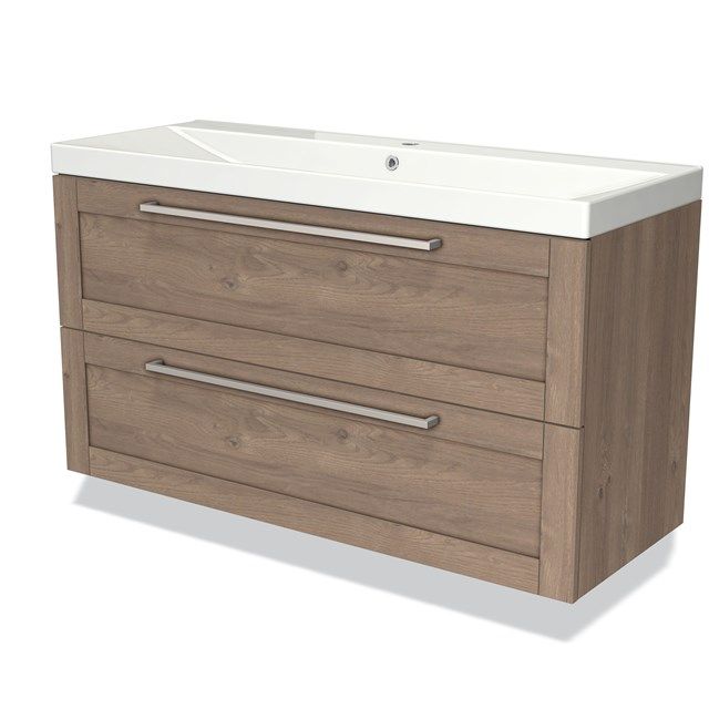 Maxaro Badkamermeubel 120cm Modulo Middenbruin Eiken 2 Lades Kader Wastafel Keramiek