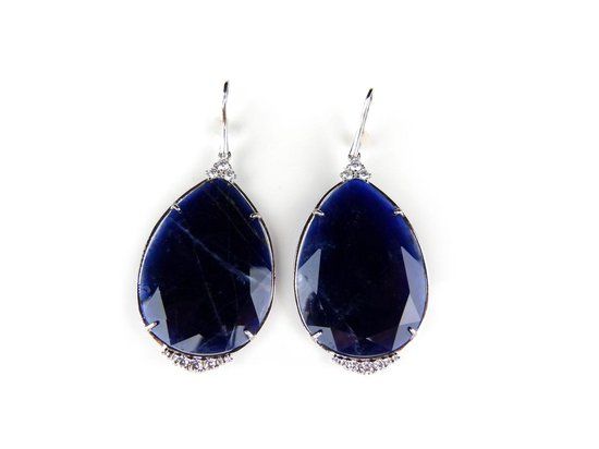 Zilveren Oorringen Model Raindrop met Donkerblauwe Stenen - 925 Zilver