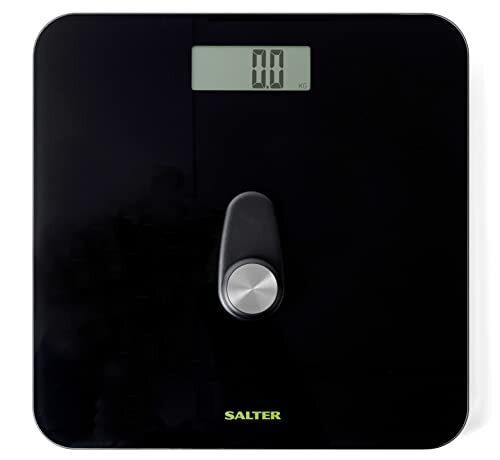 Salter Eco Power Digital Bathroom Scale - Eco Friendly Electronic Weight Measuring Scales with Step On Power Technology, No Batteries, Large, Tempered Glass Platform, Easy to Read LCD Display - Black