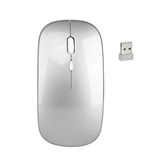 BesDirect Merk oplaadbare draadloze muis, 2.4G stille muis met USB-ontvanger, 1600DPI, optische trackingmuis, compatibel met pc, Mac, laptop (zilver)