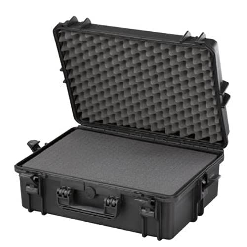TomCase waterdichte Buitenkoffer 56x43x22 cm met Rasterschuim/Kubusschuim; IP67 Transportkoffer (Zwart)