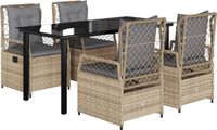 vidaXL 5-delige tuinset met kussens, polyrattan, beige