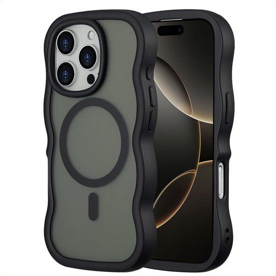 Selencia Wavy Case - Golvend Hoesje geschikt voor Apple iPhone 16 Pro - Zwart