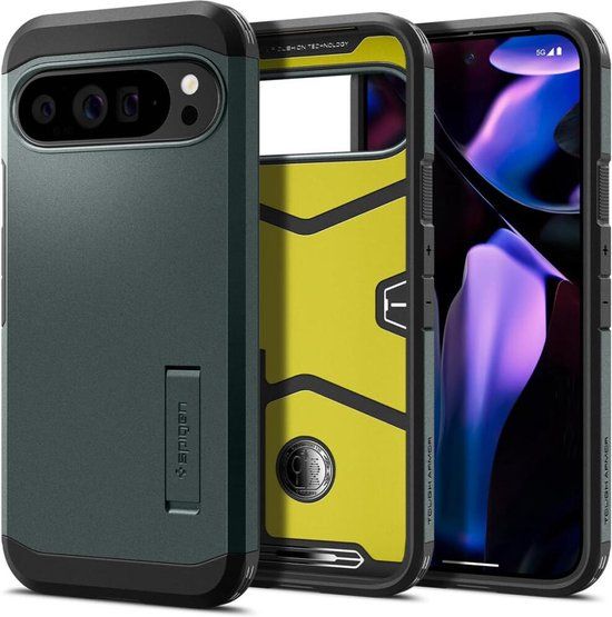 Spigen Tough Armor Hoesje Geschikt voor Google Pixel 9 Pro XL - Back Cover met Kickstand Groen