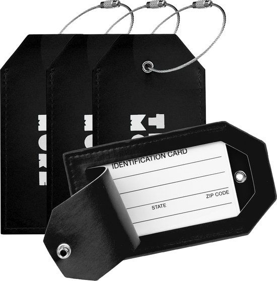 TRVLMORE Kofferlabel - Kunstleer - Bagagelabel voor Koffers en Tassen - 4 Stuks - Zwart