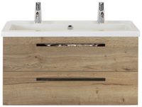 BES LED Seville Badmeubelset 100 cm - Natuur Eiken - Wastafel Djazz 2 Kraangaten