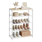 WOLTU Schoenenrek 5 niveaus, schoenenrek met zitbank, 63x83x30 cm, wit