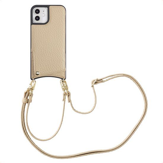 Selencia Hoesje - Geschikt voor Apple iPhone 12 Pro / 12 - Backcover met koord en pashouder - Beige