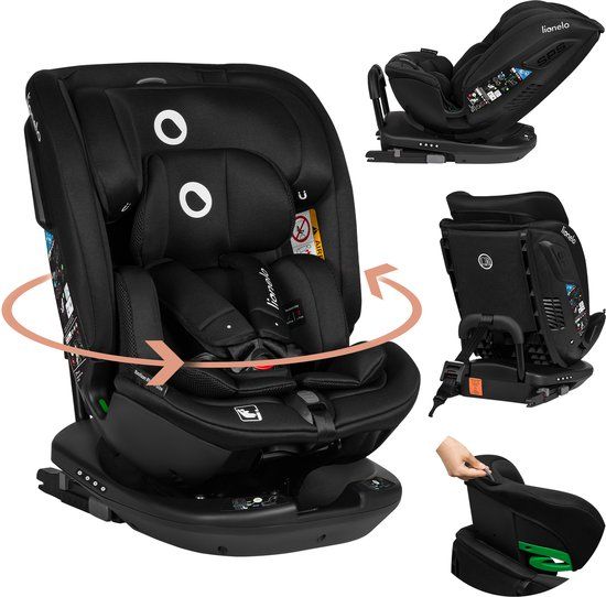 Lionelo Bastiaan RWF i-Size Autostoel - Zwart - ISOFIX - 0-36 kg - Draaibaar