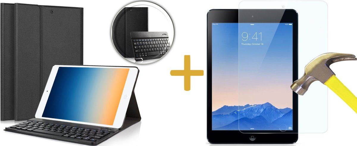 iCall Toetsenbord Bookcase voor Apple iPad Pro 9.7 - Bluetooth Keyboard Hoesje Cover Zwart voor Pro 9.7 + Screenprotector