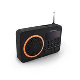 Metronic 477204 Compacte draagbare FM-radio met USB-poort + micro-SD-kaartlezer, zwart en oranje