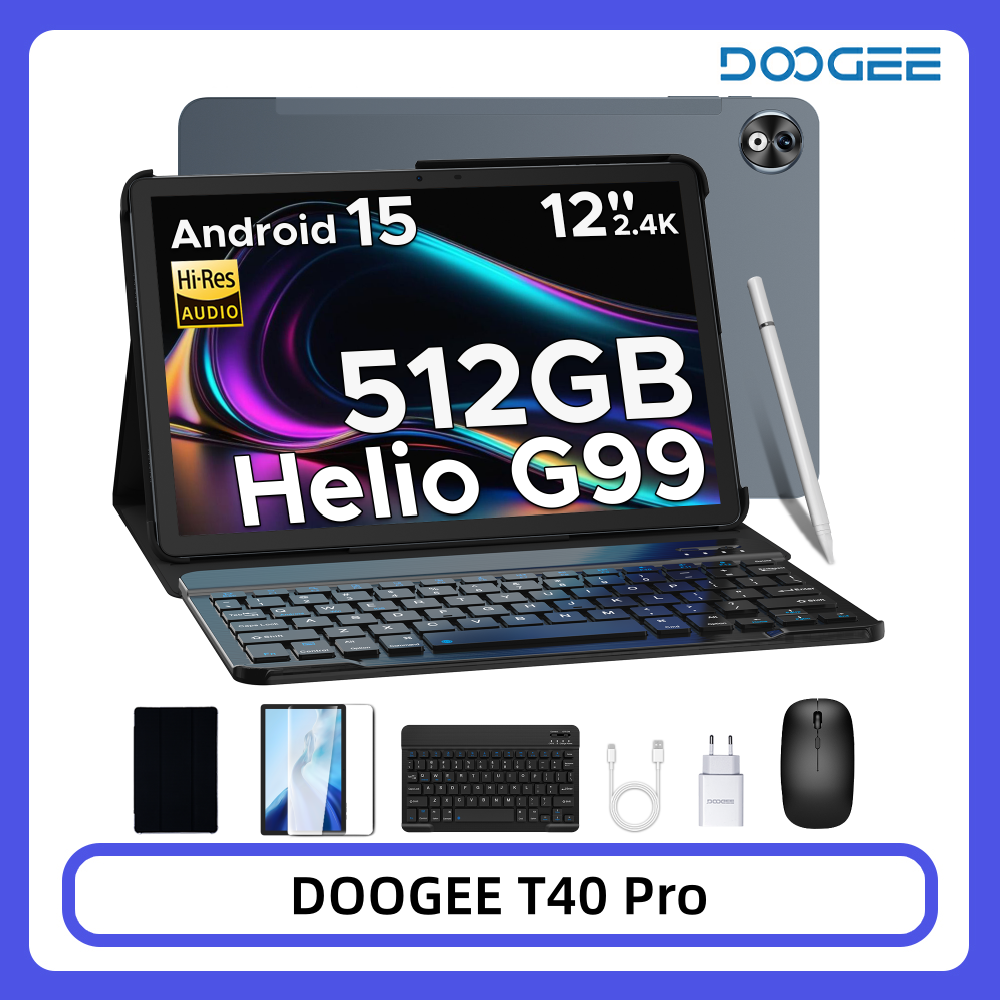 DOOGEE T40 Pro Tablet 20GB 512GB 12 inch 2.4K scherm Helio G99 10800mAh batterij Quad speaker 7,6 mm ultradunne Android 15 Smart Pad