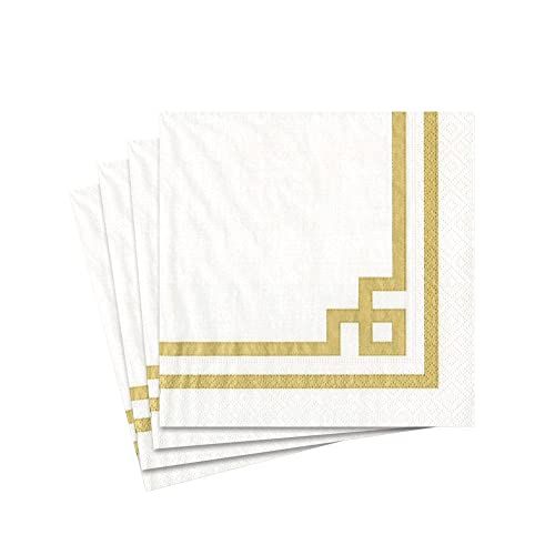 Caspari Rive Gauche Cocktail Napkins - Gold & White - 20 Count