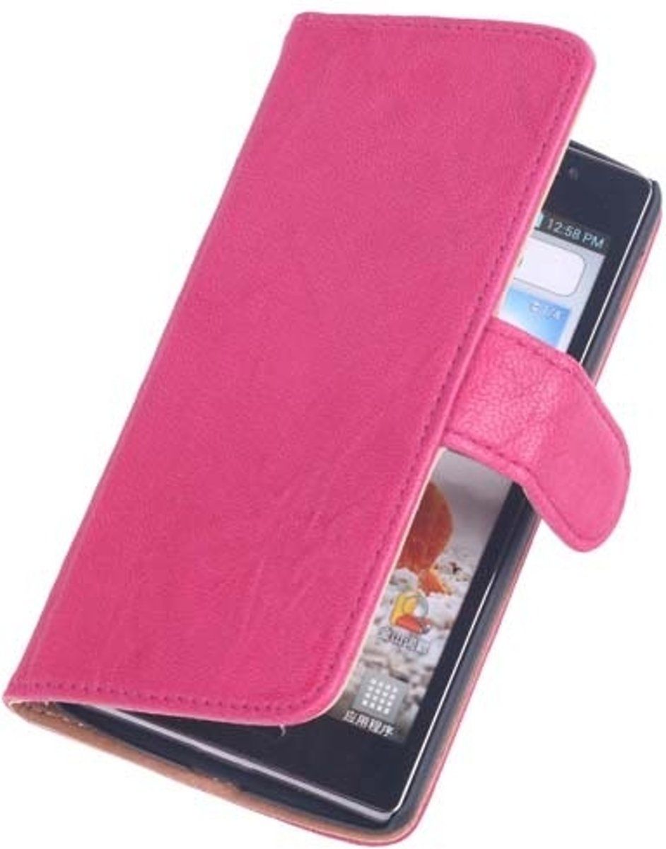 Best Cases Fuchsia Stand Luxe Echt Lederen Booktype Hoesje LG G2 Mini