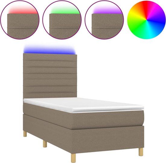 vidaXL Boxspring met matras en LED stof taupe 90x200 cm