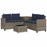 vidaXL Tuinbank met tafel en kussens L-vormig grijs polyrattan