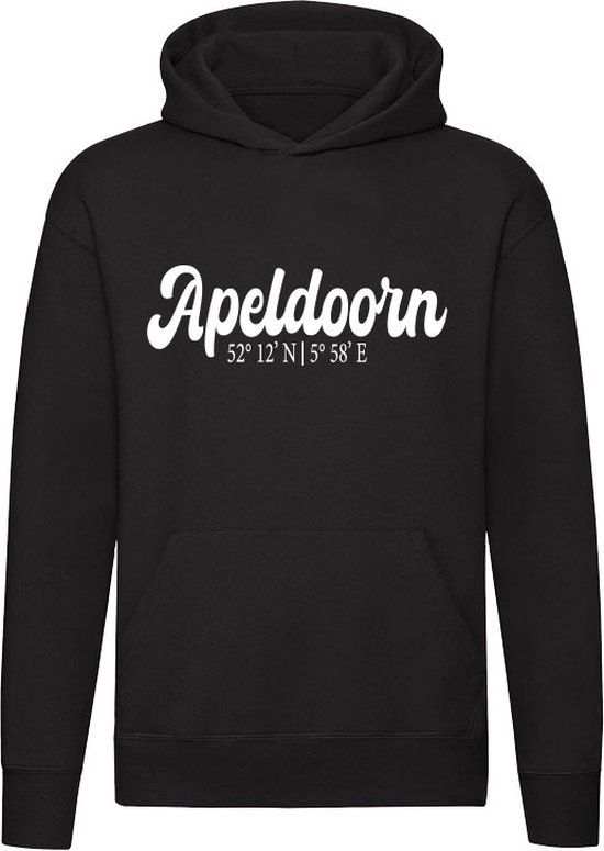 Apeldoorn Coordinaten Hoodie - Unisex - Zwart - Maat L