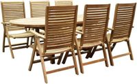 AVH-Collectie Arona Ovaal uitschuifbare dining tuinset 160-210x90 cm blad 4 cm 7-delig teak