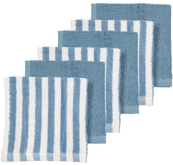 Meyco Baby Fat Stripe Monddoekjes - 6-pack - Jacquard Badstof - Jeans Blue - 30x30cm