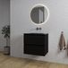 Saniclass Chaci Badkamermeubelset - 60x46x55cm - keramische wastafel zwart - 1 wasbak - zonder kraangat - 2 lades - ronde spiegel met verlichting - mat zwart