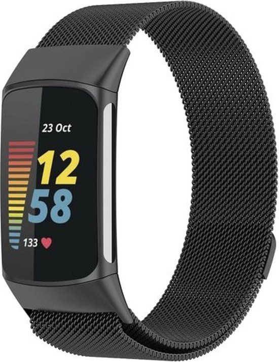 By Qubix Qubix Milanese bandje - Zwart - Geschikt voor FitBit Charge 5