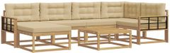 vidaXL - Hoek loungeset - 6 zitplekken - Wit en Beige - Acacia hout