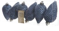 Decoris Dennenappels Glitter (8cm) - 6 Stuks - Night Blue