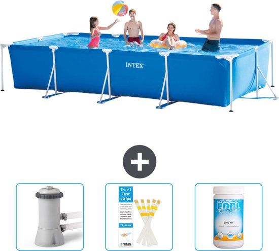 Intex Rechthoekig Frame Zwembad - 450 x 220 x 84 cm - Blauw - Familiebad - Inclusief Filterpomp