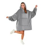 Good Nite Knuffeldeken met mouwen, hoodie, deken met mouwen, pullover, deken, dames, oversized hoodie met zakken, sherpa, snuggle dekens, grijs
