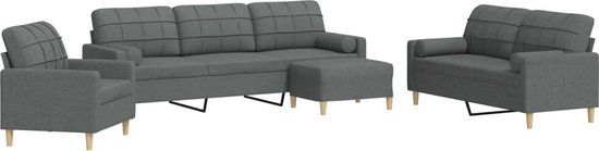 vidaXL 4-delige Loungeset met voetenbank en kussens, stof, donkergrijs