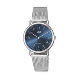 Q&Q Q05A-002PY Dames Analoog Horloge Zilverkleurig/Blauw Metaal Milanese/Mesh Stalen Band 3 ATM