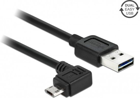 Delock USB 2.0 Kabel - USB-A Male - Micro USB Haaks - 3m - Zwart
