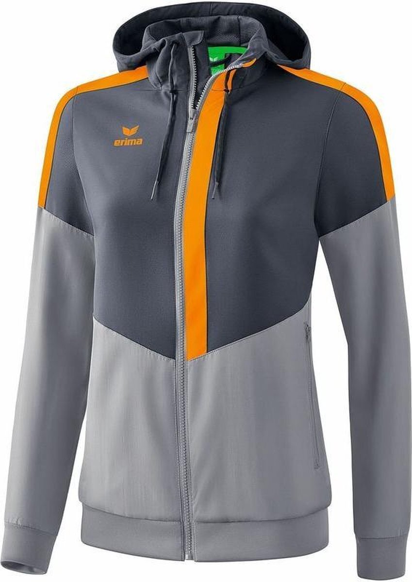 Erima Squad Tracktop Jack Met Capuchon Dames Slate Grijs-Monument Grijs-New Oranje Maat 36