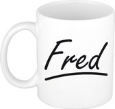 Bellatio Decorations Fred Naam koffiemok - beker - met sierlijke letters - wit