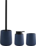 MSV Toiletborstel in houder - zeeppompje - beker - badkamer set Malmo - keramiek - donkerblauw